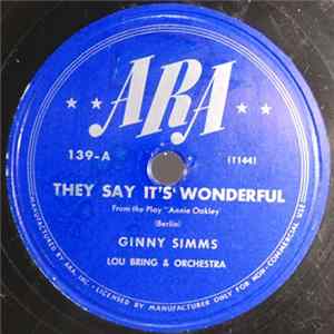 Ginny Simms With Lou Bring And His Orchestra - They Say It's Wonderful / What Could Be Sweeter flac